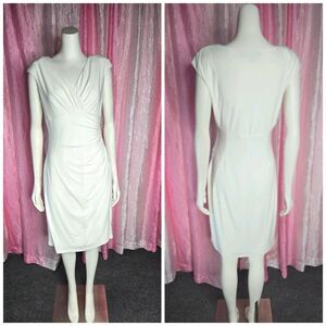 Lauren Ralph Lauren White Wrap Ruched Stretch Lined Midi Dress Size 8